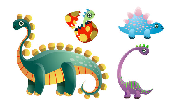 Set of cute funny colorful dragon animals vector illustration