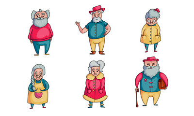 Fototapeta premium Positive stylish elderly grey-haired women and men vector illustration