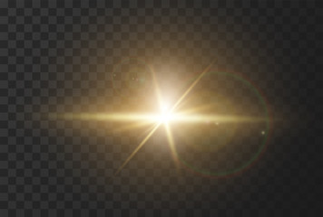 Realistic effect of sunlight with glare and rays of the sun, the effect of flash or light. Vector illustration