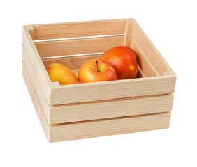 Box of fresh apple isolated on white background with clipping path