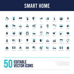 Fototapeta na wymiar 50 smart home concept filled icons