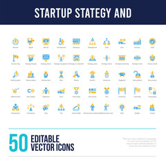 Fototapeta na wymiar 50 startup stategy and concept filled icons