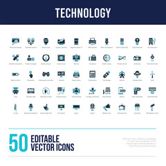 50 technology concept filled icons
