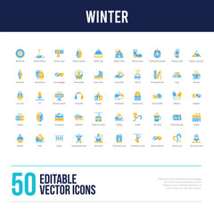 Fototapeta na wymiar 50 winter concept filled icons
