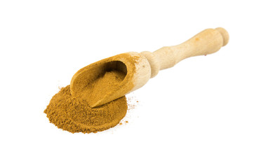 Ground cinnamon over white background