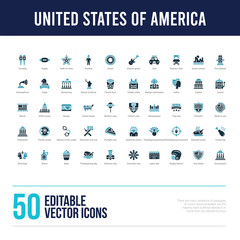 50 united states of america concept filled icons