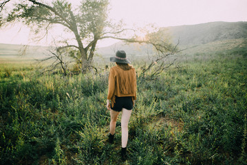 Freedom girl have a happy feeling at sunset