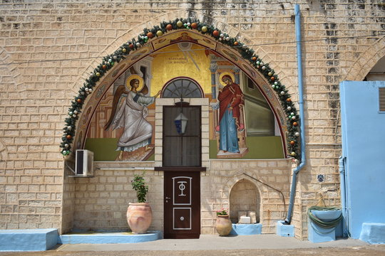 Door outside greek church of the annunciation nazareth