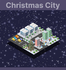 Landscape snow covered the isometric city
