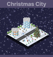 Landscape snow covered the isometric city
