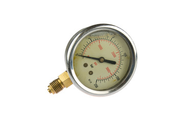 Pressure measuring instrument isolated on a white background. Hydraulic manometer