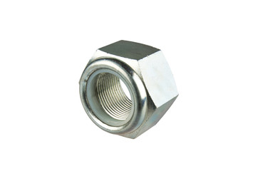 Metal nut isolated on white background, female screw