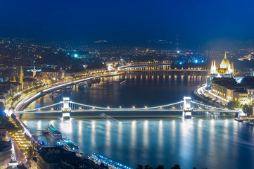 Chain Bridge in Budapest, Hungary. Night cityscape