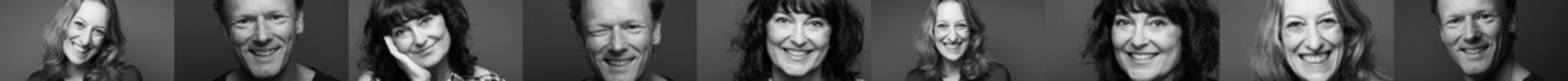 Different portraits of people in front of a background