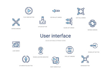 user interface concept 14 colorful outline icons. 2 color blue stroke icons