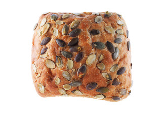 One sourdough roll on white background, Bakery product.