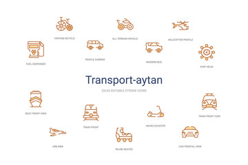 transport-aytan concept 14 colorful outline icons. 2 color blue stroke icons