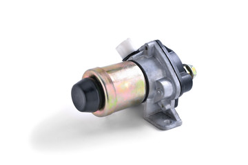 auto parts for trucks, power button of a car power system, close-up isolate on a white background