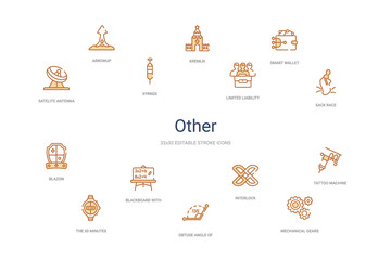 other concept 14 colorful outline icons. 2 color blue stroke icons