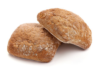 Freshly baked wheat flour bread, homemade buns, isolated on white background