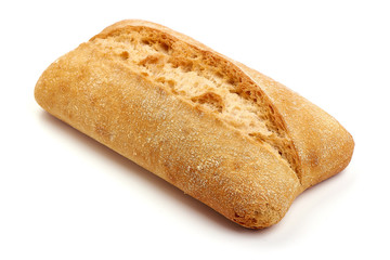 Freshly baked crispy bread rolls, isolated on white background