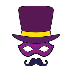 Isolated mardi gras hat mask and mustache vector design