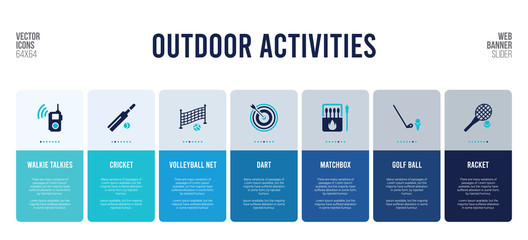 web banner design with outdoor activities concept elements.