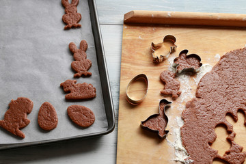 Preparing easter gingerbread cookies