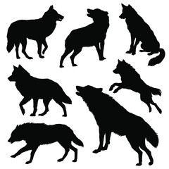 Wolf silhouette set. Vector illustration
