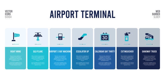 web banner design with airport terminal concept elements.
