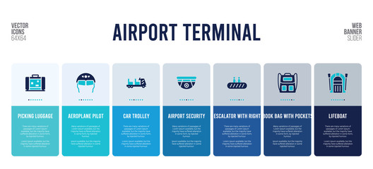 web banner design with airport terminal concept elements.