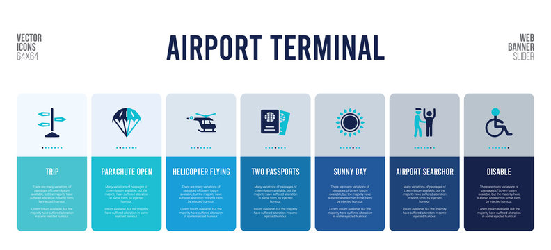 web banner design with airport terminal concept elements.