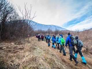 Hiking Trekking Nature  Mountain Group People Walking Outdoor Healthy Activity Winter