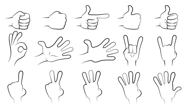 Hand collection - vector line illustration. Big set