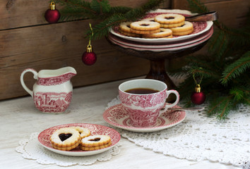 Cookies on the background of a festive decoration. Rustic style.