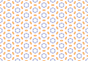 Watercolor seamless geometric pattern design illustration. Background texture. In blue, purple, yellow, orange colors on white background.