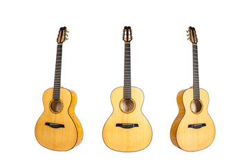 Fototapeta premium set of six strings acoustic wooden guitars isolated on white background. guitar shape