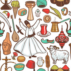 Obraz premium Turkish Symbols Pattern in Hand Drawn Style