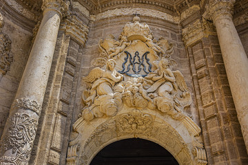 Metropolitan Cathedral - Basilica of Assumption of Our Lady of Valencia (or Saint Mary's Cathedral; Valencia Cathedral). Valencia Cathedral was built on Roman temple site XIII century. Valencia, Spain