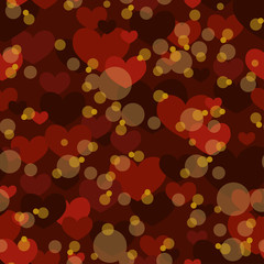 Seamless pattern with red hearts on a red background.
