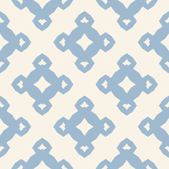 Vector ornamental floral seamless pattern. Light blue and white elegant geometric background with flower figures, diamond shapes, repeat tiles. Abstract ornament texture. Vintage design for decoration