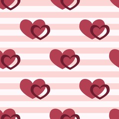 Seamless pattern with hearts on a striped background.