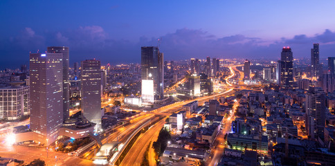 Fototapeta na wymiar Tel Aviv Skyline At Sunset, Tel Aviv Cityscape, Israel