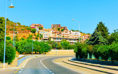Street Cityscape of car road at Cagliari city at the Mediterranean Sea in South Sardinia in Italy....