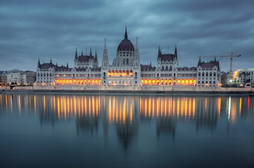 Early morning at the Hungarian Parliament in Budapest