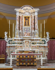 CATANIA, ITALY - APRIL 7, 2018: The baroque altar of church Santuario della Madonna del Carmine.