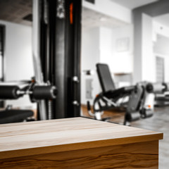 desk of free space and gym interior 