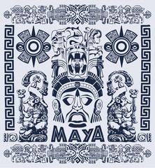 Mayan Aztec Motifs Concept vector illustration, Tattoo Tribal Style.