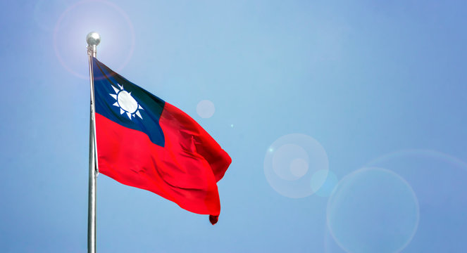 Taiwan Republic of China Flag Raised Up in the Air