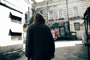 Happy woman in urban street 